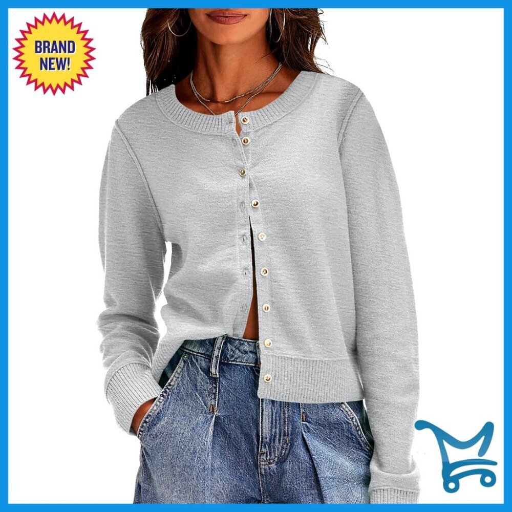 Lightweight Knit Cardigan Crew Neck Button Front Long Sleeve Summer Sweater